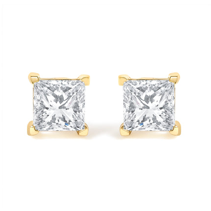 IGI Certified 3/8 Cttw Princess-Cut Square Diamond 4-Prong Solitaire Stud Earrings in 14K Yellow Gold (L-M Color, I1-I2 Clarity)