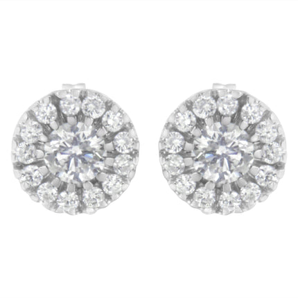 14k White Gold 1 cttw Diamond Halo Stud Earrings (I-J Clarity, I1-I2 Color)