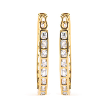10K Yellow Gold 1.00 Cttw Round and Baguette-Cut Diamond U-Hoop Earrings (H-I Color, SI2-I1 Clarity)