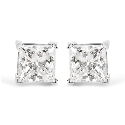 14K White Gold 1 1/2 Cttw Clarity Enhanced Princess Cut Diamond Solitaire Stud Earrings (I-J Color, I1-I2 Clarity)