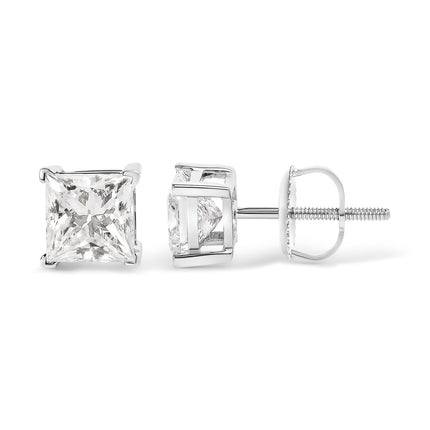 14K White Gold 1 1/2 Cttw Clarity Enhanced Princess Cut Diamond Solitaire Stud Earrings (I-J Color, I1-I2 Clarity)