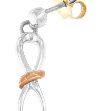 10K Two-Toned Gold Flash Plated .925 Sterling Silver Awareness Ribbon Dangle Earrings