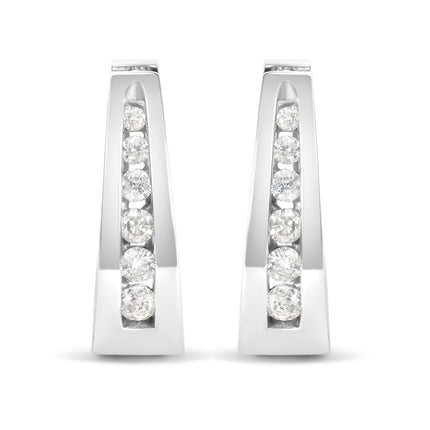 14k White Gold 1/4 Cttw Channel-Set Brilliant Round-Cut Diamond Hoop Earrings (I-J Color, I2-I3 Clarity)