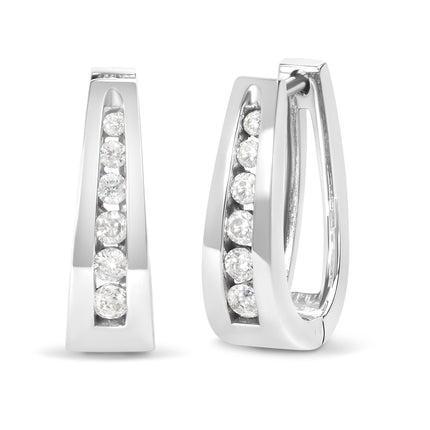 14k White Gold 1/4 Cttw Channel-Set Brilliant Round-Cut Diamond Hoop Earrings (I-J Color, I2-I3 Clarity)