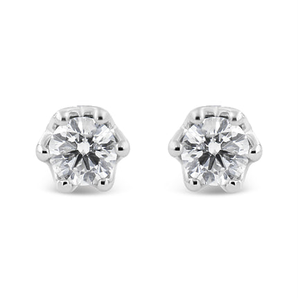 14K White Gold 1/2 Cttw Round Diamond Crown Stud Earring (I-J Color, I1-I2 Clarity)