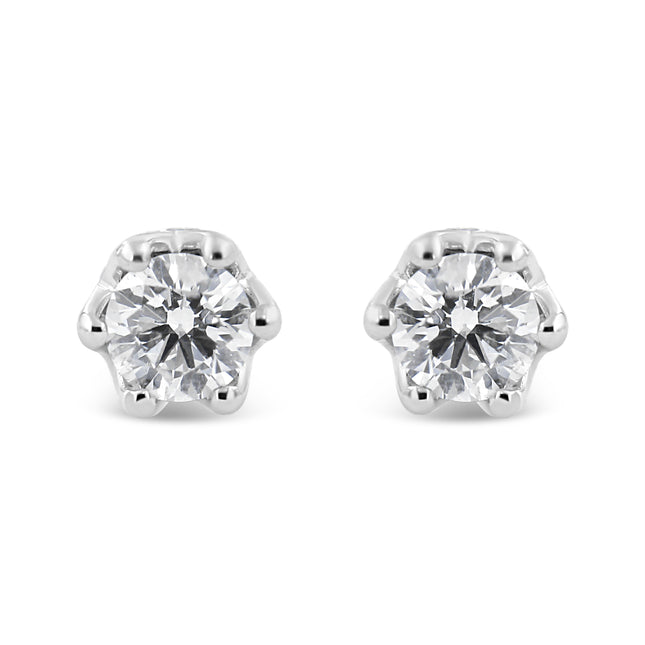 14K White Gold 1/2 Cttw Round Diamond Crown Stud Earring (I-J Color, I1-I2 Clarity)