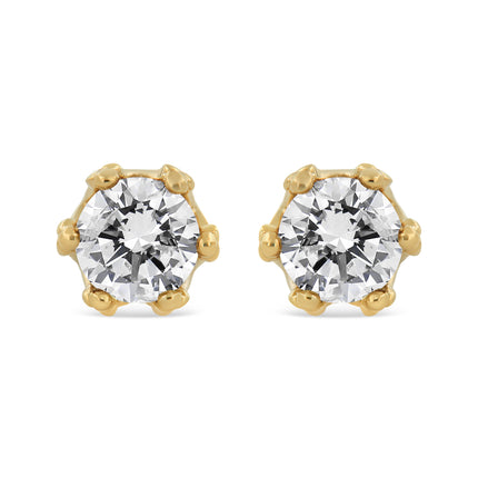 14K Yellow Gold 2.0 Cttw Round Diamond Crown Stud Earrings (I-J Color, I1-I2 Clarity)