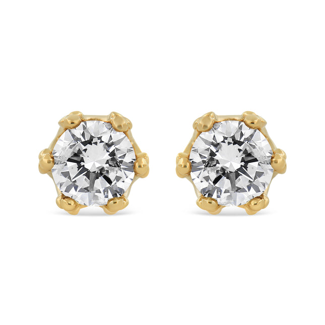 14K Yellow Gold 2.0 Cttw Round Diamond Crown Stud Earrings (I-J Color, I1-I2 Clarity)