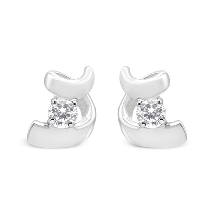 10K White Gold 1/10 Cttw Round Brilliant-Cut Diamond Espira Swirls Solitaire Push Back Stud Earrings (I-J Color, I1-I2 Clarity)