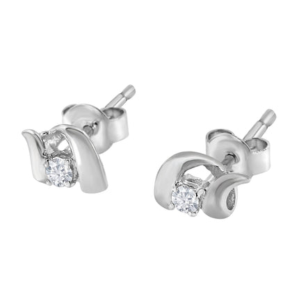 10K White Gold 1/10 Cttw Round Brilliant-Cut Diamond Espira Swirls Solitaire Push Back Stud Earrings (I-J Color, I1-I2 Clarity)