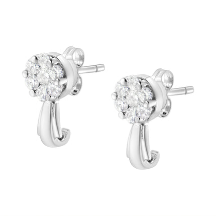 14K White Gold 3/4 Cttw Diamond Floral Cluster Drop and Dangle Stud Earrings (H-I Color, I1-I2 Clarity)