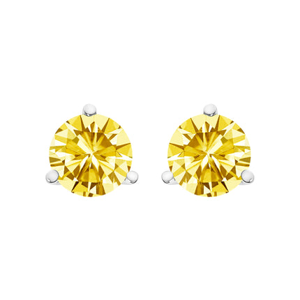14K White Gold 3-Prong Martini Set 1.0 Cttw Yellow Lab Grown Diamond Solitaire Stud Earrings