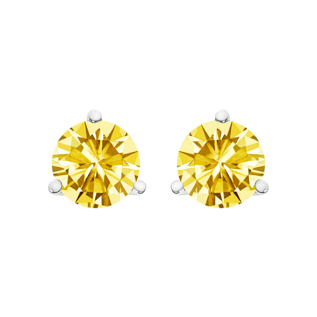 14K White Gold 3-Prong Martini Set 1.0 Cttw Yellow Lab Grown Diamond Solitaire Stud Earrings