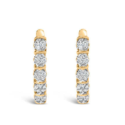 14k Yellow Gold 1/2 Cttw Diamond Cluster Hoop Earrings (H-I Color, SI2-I1 Clarity)