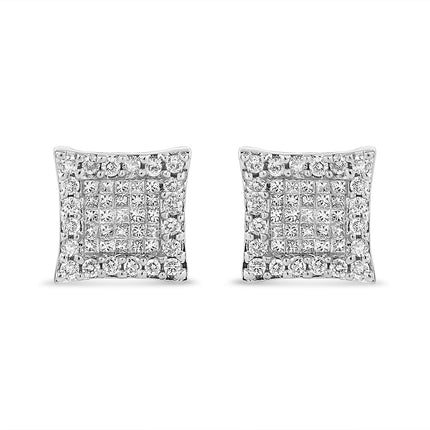 14K White Gold 1.00 Cttw Princess And Round-Cut Diamond Square Stud Earrings (G-H Color, SI1-SI2 Clarity)