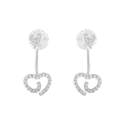 .925 Sterling Silver 1/4 Cttw Diamond Swirl Heart Front/Back Earrings (I-J Color, I2-I3 Clarity)