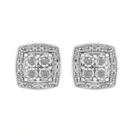 .925 Sterling Silver 1/4 cttw Round Cut Diamond Square Shape Milgrain Stud Earrings (I-J Color, I3 Clarity)