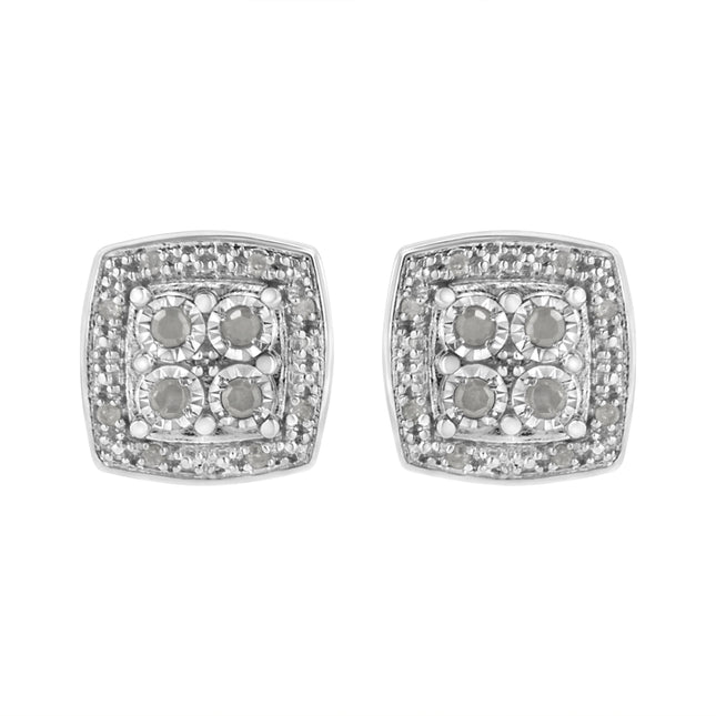 .925 Sterling Silver 1/4 cttw Round Cut Diamond Square Shape Milgrain Stud Earrings (I-J Color, I3 Clarity)