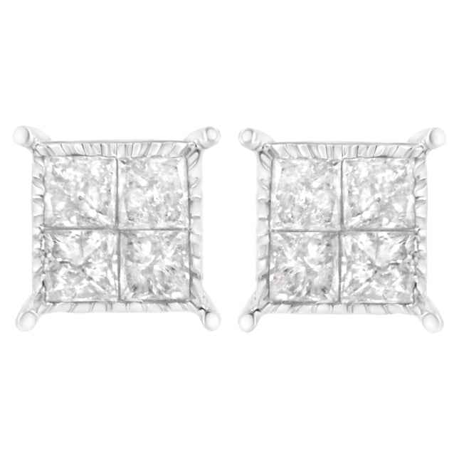 Sterling Silver 3/4 cttw Composite Diamond Stud Earrings (I-J, I2-I3)