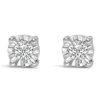 .925 Sterling Silver 1/10 Cttw Round Brilliant-Cut Lab Grown Diamond Miracle-Set Stud Earrings (F-G Color, VS1-VS2 Clarity)
