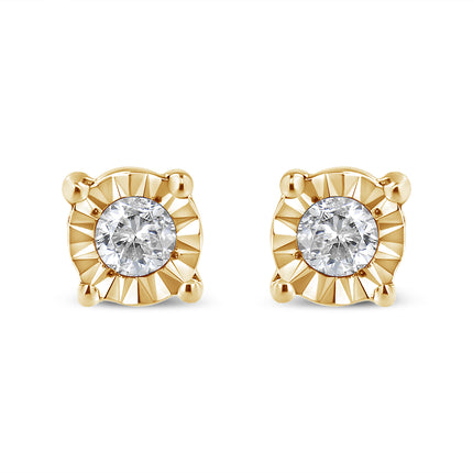 10K Yellow Gold Plated .925 Sterling Silver 1/10 Cttw Round Brilliant-Cut Diamond Miracle-Set Stud Earrings (J-K Color, I3 Clarity)