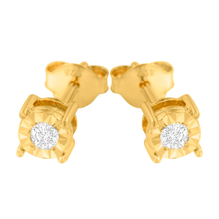 10K Yellow Gold Plated .925 Sterling Silver 1/10 Cttw Round Brilliant-Cut Diamond Miracle-Set Stud Earrings (J-K Color, I3 Clarity)