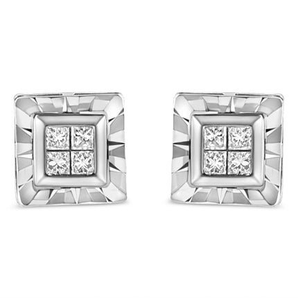 .925 Sterling Silver 1/6 Cttw Invisible Set Princess-Cut Diamond Quad Composite Stud Earrings (H-I Color, I1-I2 Clarity)
