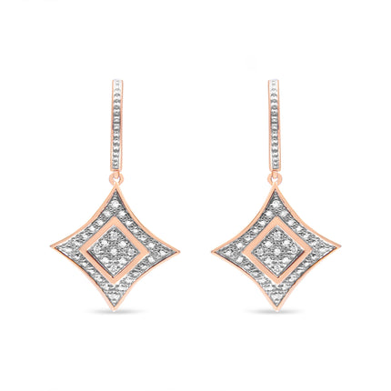 10K Rose Gold Plated Sterling Silver Round Cut Diamond Cushion Dangle Earrings (0.04 cttw, H-I Color, I2-I3 Clarity)