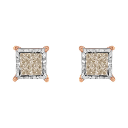 10K Two-Toned Princess-Cut Composite Diamond Stud Earrings (1/2 cttw, J-K Color, I1-I2 Clarity)