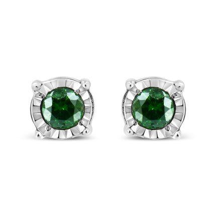 Sterling Silver Rose Cut Treated Green Diamond Solitaire Stud Earrings (0.25 cttw, Green Color, I2-I3 Clarity)