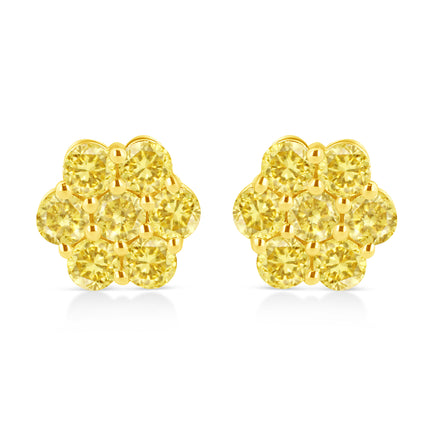 .925 Sterling Silver 1/4 Cttw Treated Yellow Diamond Floral Stud Earrings (Yellow Color, I1-I2 Clarity)