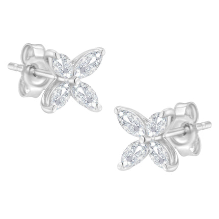 14K White Gold 1/2 Cttw Marquise Diamond 8 Stone Floral Leaf Stud Earrings (H-I Color, SI1-SI2 Clarity)