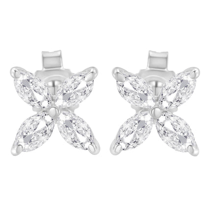 14K White Gold 1/2 Cttw Marquise Diamond 8 Stone Floral Leaf Stud Earrings (H-I Color, SI1-SI2 Clarity)