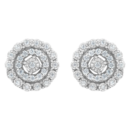 10KT White Gold 1/2 cttw Double Halo Brilliant Round-Cut Diamond Stud Earrings (I-J Clarity, I2-I3 Color)