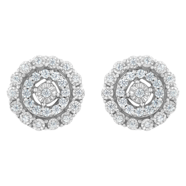 10KT White Gold 1/2 cttw Double Halo Brilliant Round-Cut Diamond Stud Earrings (I-J Clarity, I2-I3 Color)