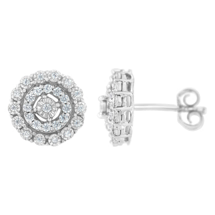 10KT White Gold 1/2 cttw Double Halo Brilliant Round-Cut Diamond Stud Earrings (I-J Clarity, I2-I3 Color)