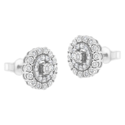 10KT White Gold 1/2 cttw Double Halo Brilliant Round-Cut Diamond Stud Earrings (I-J Clarity, I2-I3 Color)