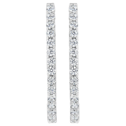 14K White Gold 2.0 Cttw Round Brilliant Cut Diamond Oblong Hinged Leverback Hoop Earrings (I-J Color, I1-I2 Clarity)
