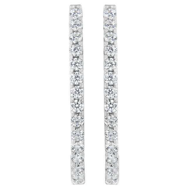 14K White Gold 2.0 Cttw Round Brilliant Cut Diamond Oblong Hinged Leverback Hoop Earrings (I-J Color, I1-I2 Clarity)