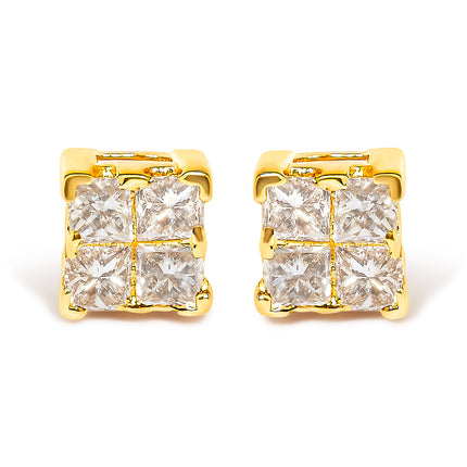 10KT Yellow Gold Princess Diamond Stud Earring (1/4 cttw, J-K Color, I1-I2 Clarity)