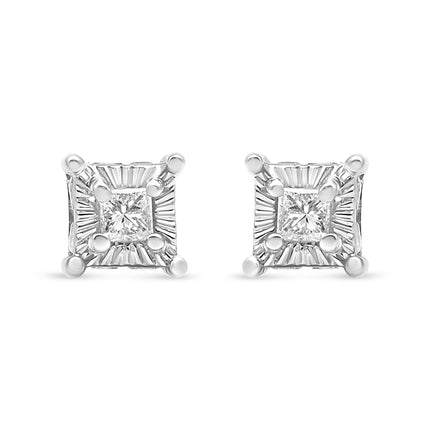 .925 Sterling Silver 1/4 Cttw Miracle Set Princess-Cut Diamond Solitaire Stud Earrings with Hidden Halo (I-J Color, SI2-I1 Clarity)