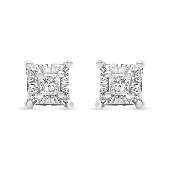 .925 Sterling Silver 1/4 Cttw Miracle Set Princess-Cut Diamond Solitaire Stud Earrings with Hidden Halo (I-J Color, SI2-I1 Clarity)