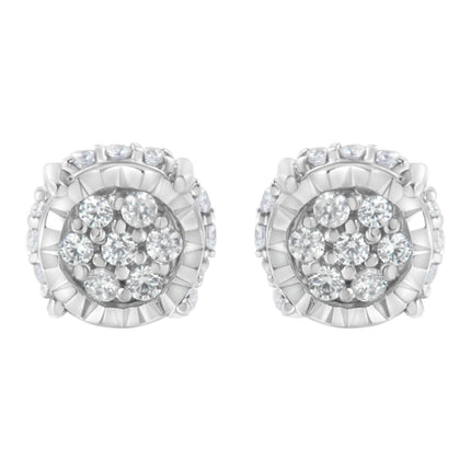 .925 Sterling Silver 1/3 cttw Round-cut Diamond Floral Stud Earring (I-J Clarity, I3 Color)