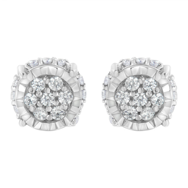 .925 Sterling Silver 1/3 cttw Round-cut Diamond Floral Stud Earring (I-J Clarity, I3 Color)
