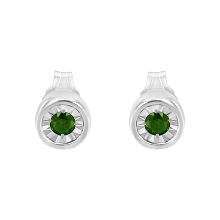 .925 Sterling Silver 1/5 Cttw Round Brilliant-Cut Green Diamond Miracle-Set Stud Earrings (Fancy Color-Enhanced, I1-I2 Clarity)