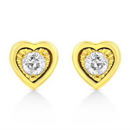 10K Yellow Gold Plated .925 Sterling Silver 1/10 Cttw Miracle-Set Diamond Circle Shape Stud Earrings (K-L Color, I2-I3 Clarity)