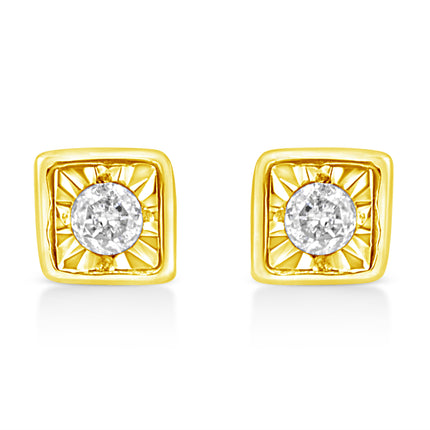 10K Yellow Gold Plated .925 Sterling Silver 1/10 Cttw Miracle-Set Diamond Circle Shape Stud Earrings (K-L Color, I2-I3 Clarity)