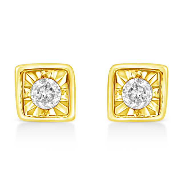 10K Yellow Gold Plated .925 Sterling Silver 1/10 Cttw Miracle-Set Diamond Circle Shape Stud Earrings (K-L Color, I2-I3 Clarity)