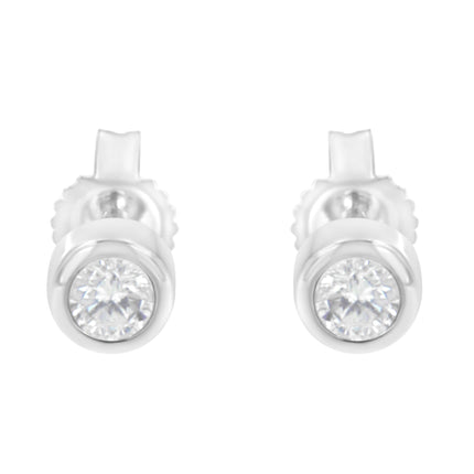 10K White Gold 1/5 Cttw Round Brilliant-Cut Near Colorless Diamond Bezel-Set Stud Earrings (H-I Color, I1-I2 Clarity)