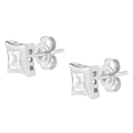 10K White Gold 1/2 Cttw Invisible Set Princess-Cut Diamond Stud Earrings (H-I Color, SI2-I1 Clarity)
